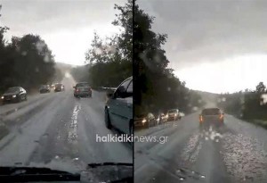 Καιρός: Xαλάζι και έντονες βροχοπτώσεις στη Χαλκιδική. Βίντεο