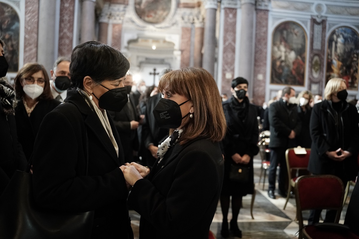 Κηδεία του Προέδρου του Ευρωπαϊκού Κοινοβουλίου Νταβίντ Σασόλι στην Βασιλική Santa Maria degli Angeli e dei Martiri, παρουσία της Προέδρου της Δημοκρατίας Κατερίνας Σακελλαροπούλου, Παρασκευή 14 Ιανουαρίου 2022.