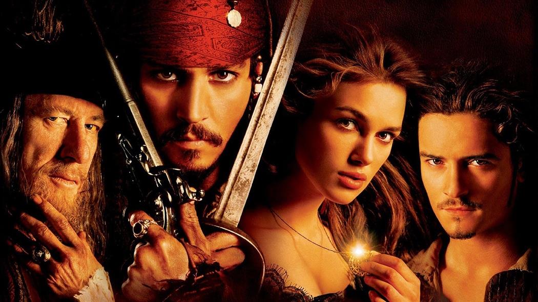 Οι Geoffrey Rush • Johnny Depp • Keira Knightley • Orlando Bloom στην ταινία Οι πειρατές της Καραϊβικής: Η κατάρα του Μαύρου Μαργαριταριού (2003)