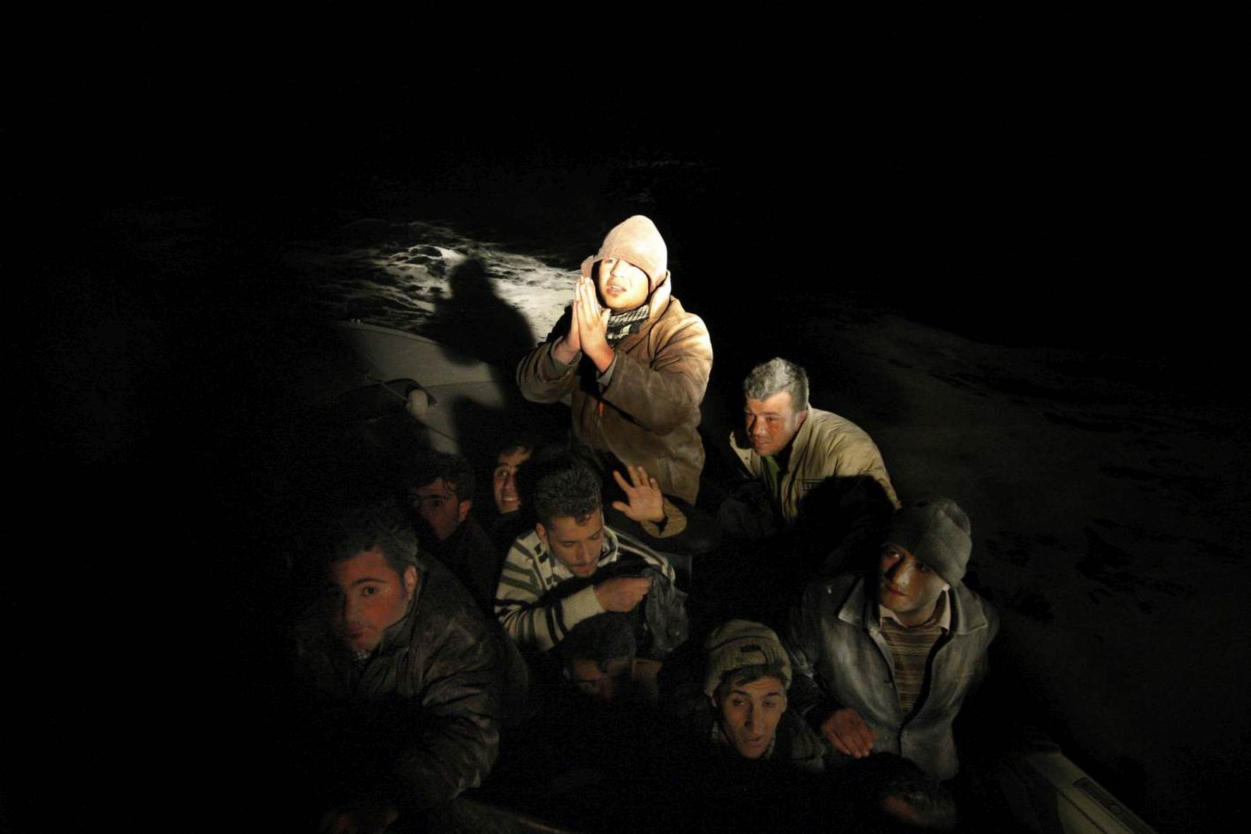 Greece/ Agathonisi /April 17,2009. During a night patrol in Agathonisi island, men of the Greek Coast Guard apprehend a boat with 16 immigrants, who were trying to cross the Aegean Sea. During the night long operation, they had to shoot to the engine of the speedboat and two smugglers were arrested.