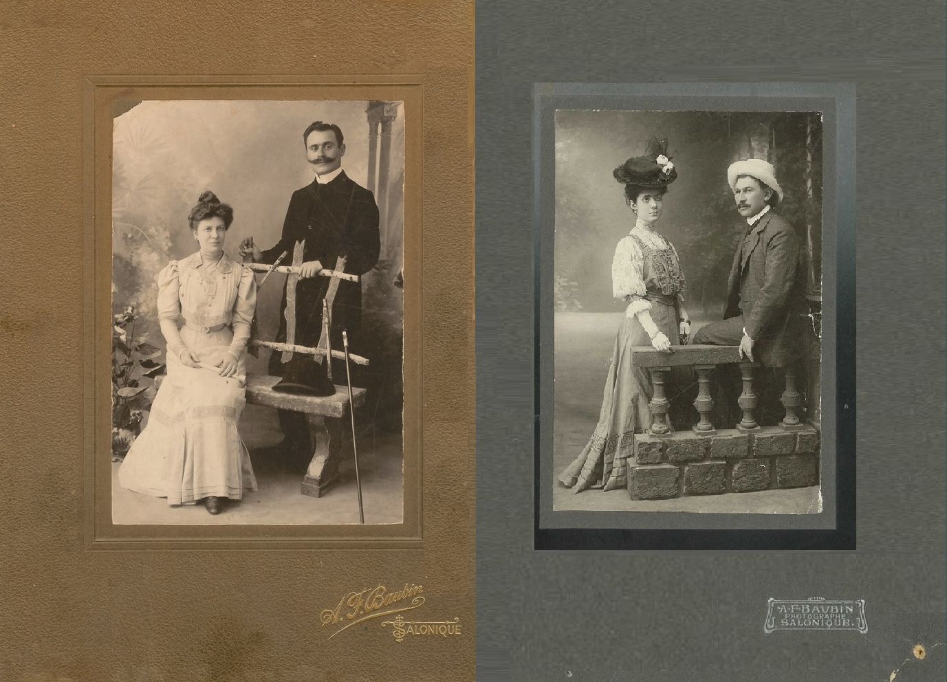 Τα εικονιζόμενα ζευγάρια στη φωτογραφία παντρεύτηκαν το ίδιο έτος, το 1906. Ήταν ο 28χρονος Ανρί Φαρατζή και η 22χρονη Ματθίλδη Μαλλάχ από τη μια, ο 31χρονος Νικόλαος Μάνος και η 26χρονη Ιωάννα Ξανθίδου από την άλλη.