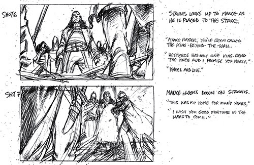 Storyboard από την τηλεοπτική σειρά "Game of thrones".