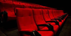 Red color Cinema seats with no people.