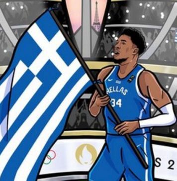 Το σκιτσο της FIBA στον λογαριασμό που διατηρεί στο Instagram, με τον Γιάννη Ανετοκούνμπο σημαιοφόρο της ελληνικής αποστολής